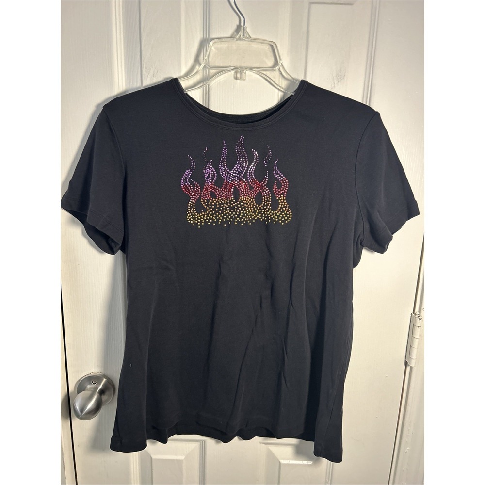 Hannah Womens Size XL Black Bling Rhinestone T-shirt Short Sleeve